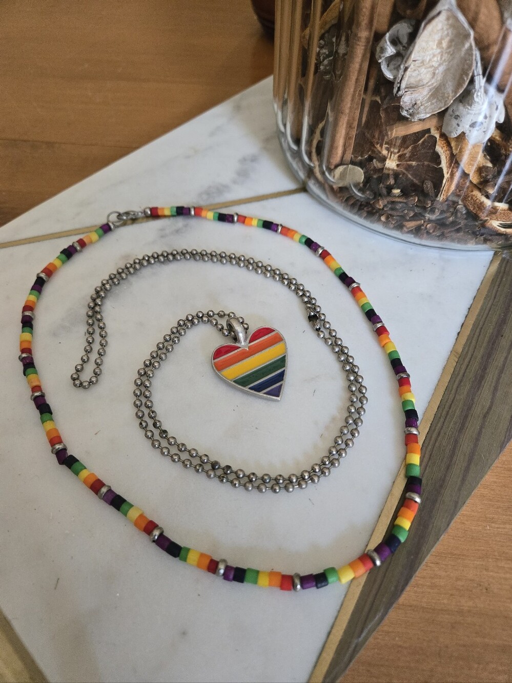 VINTAGE Rainbow Heart Pendant Necklace and Choker, unisex